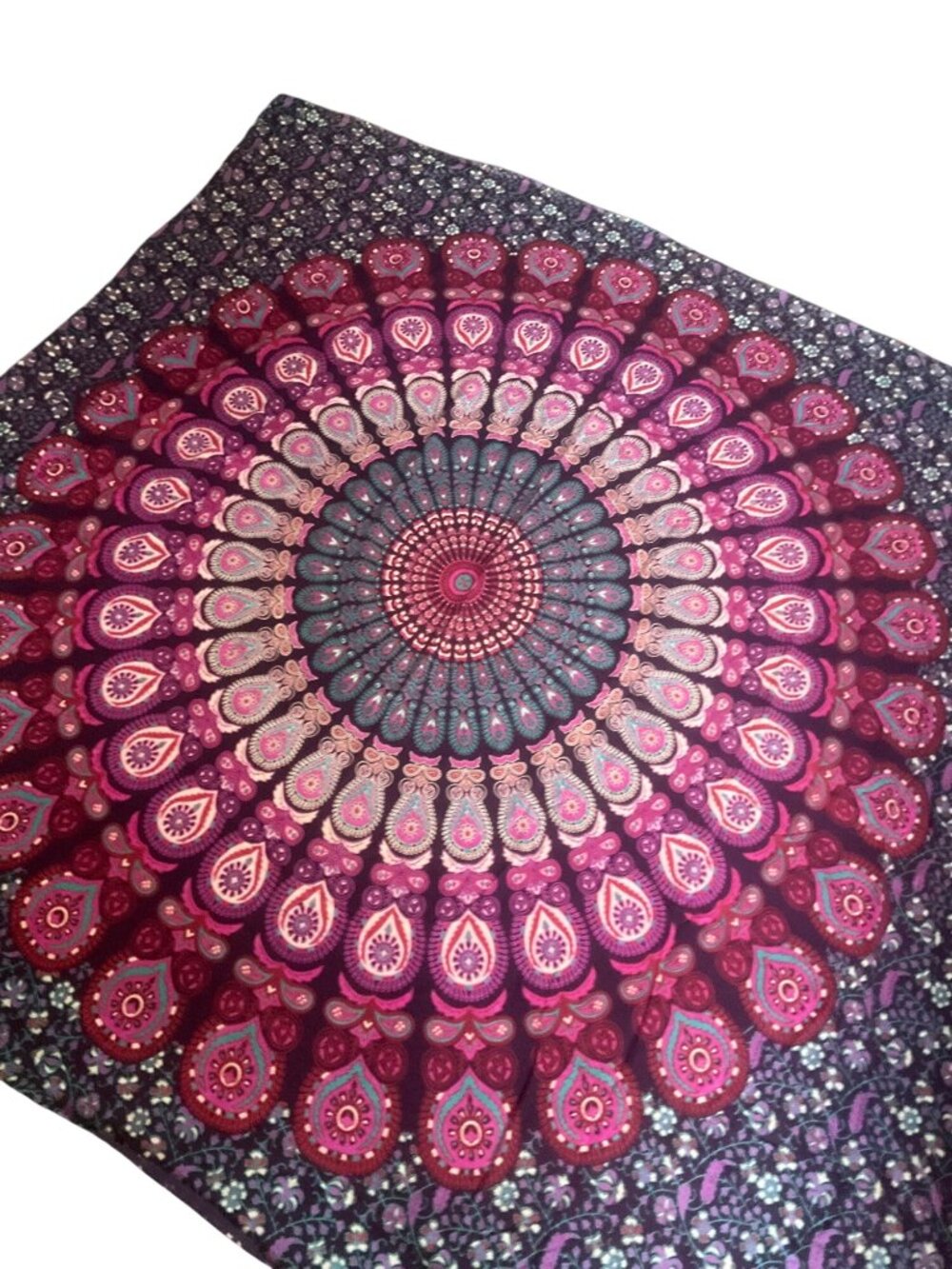 Boho Gypsy Mandala Wall Hanging or Shawl Cotton 82x78 In Purple Pink Made India